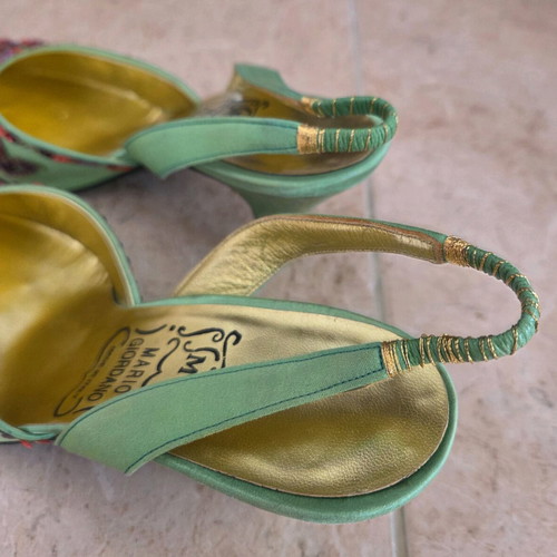 Mario Giordano Italian Vintage Slingback Heels with Sequin Embroidery