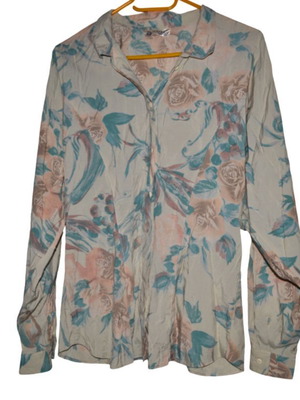 Women’s long-sleeve beige floral vintage shirt medium M 38 like new