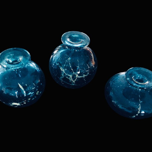 Decorative jars like new, set of 3, blue turquoise blown glass