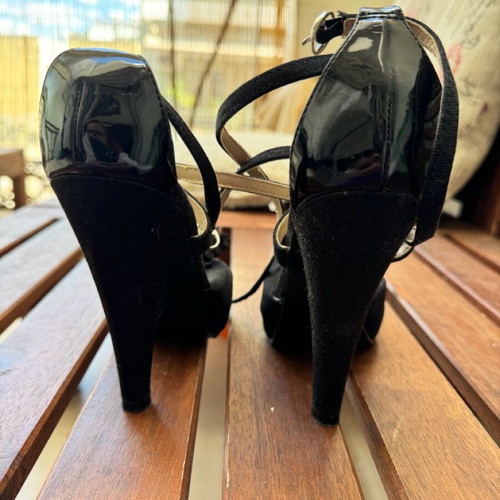 Killah sandals used, black with tulle and crisscross tie, 12cm heel