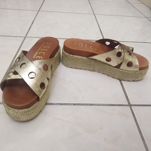 Dolce leather flatform sandals, gold, size 36