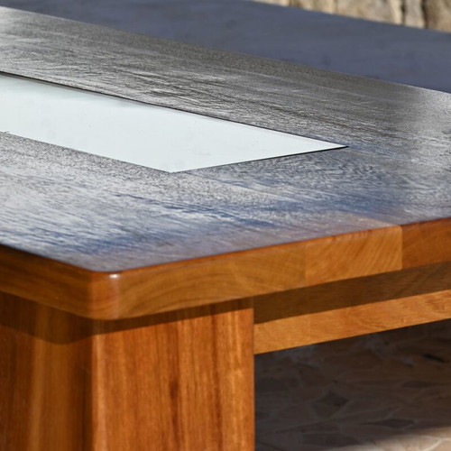 The Horizon outdoor dining table made of solid African Iroko, made to order