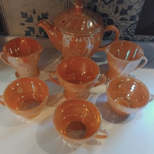 Anchor Hocking Fire-King vintage σετ τσαγιού με απόχρωση Peach Lustre
