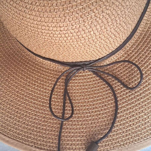 Straw women's hat new with brim, beige-brown