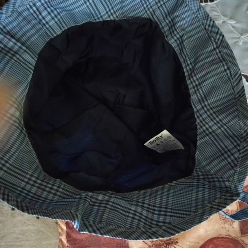 Children's bucket hat "идиотка" used, blue checkered cotton