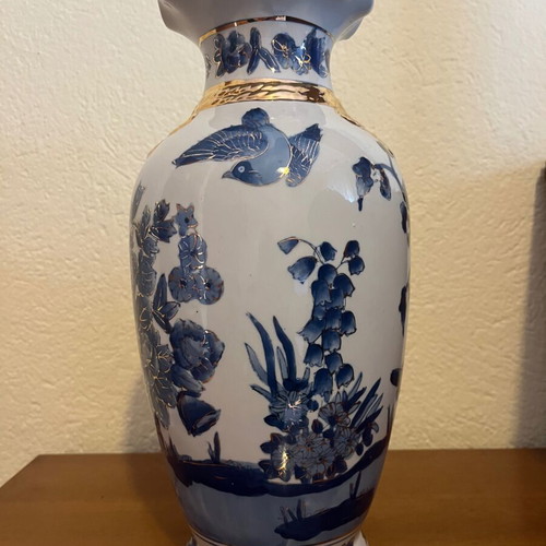Chinese vase used 19th century hand-painted with birds and flowers