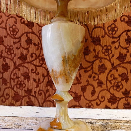 Antique onyx lamp with pleated shade used