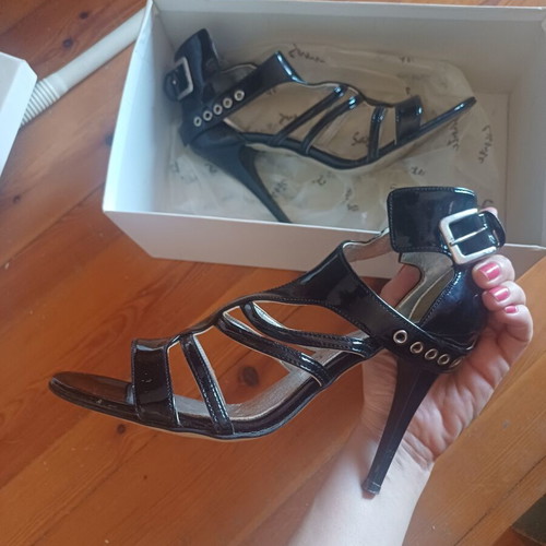 Mourtzi Black Patent Leather Evening Sandals Size 38