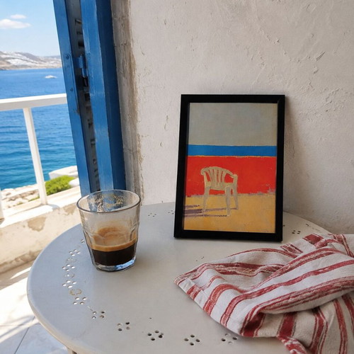 Endless Summer print with plastic chair, black frame
