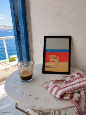 Endless Summer print with plastic chair, black frame