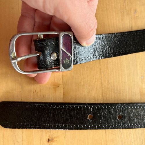 Black leather belt used with anchor buckle, size 120