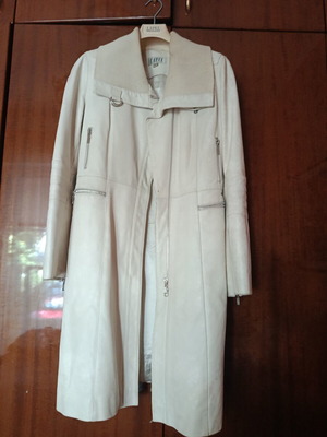 Lapel women's leather coat, white, size M