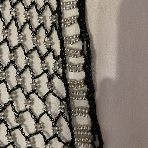 Knitted sleeveless fishnet vest L like new, black with silver beads