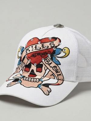 Vintage unisex hat new, white with rhinestones and skull detail