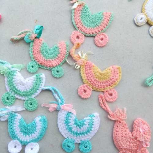 Crocheted baby shower favors pack of 25, pram design, new