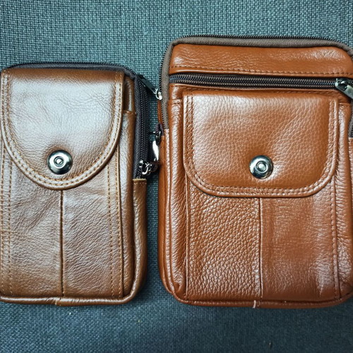 Smartphone carrying bag made of genuine leather new, black and brown