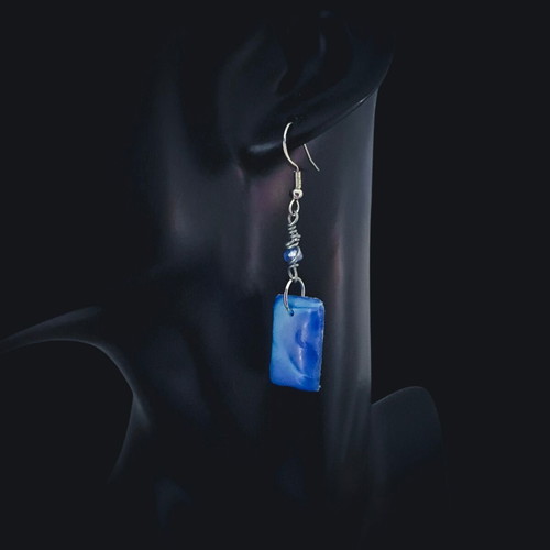 Handmade earrings from recycled plastic blue, new