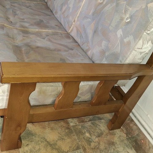 Vintage rustic sofa bed with drawers, like new, solid beech wood frame