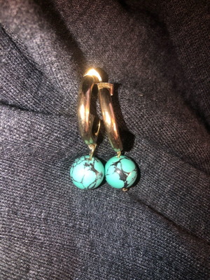 Earrings with gold hoops and turquoise stone like new