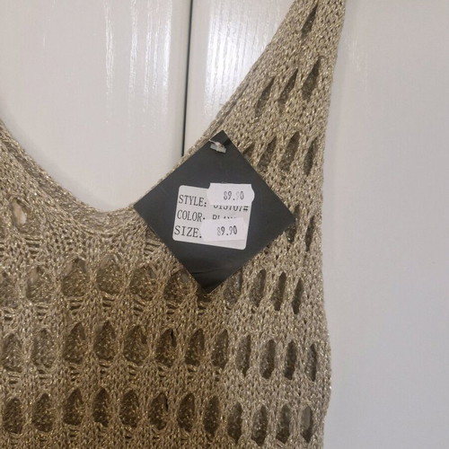 Elastic knitted dress new, gold with fringes