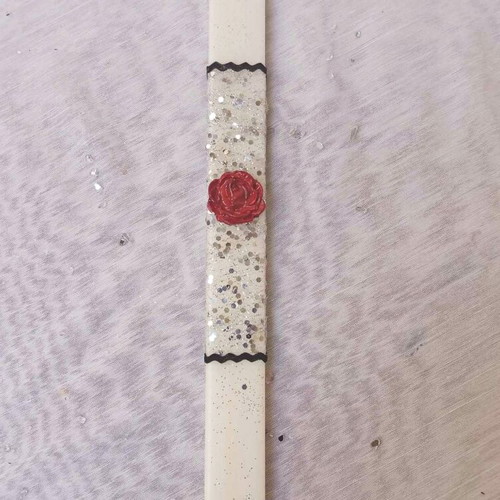 White candle with red clay rose new