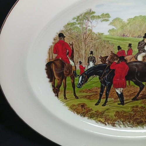 Royal Kent Bone China England oval serving platter with traditional English fox hunt design