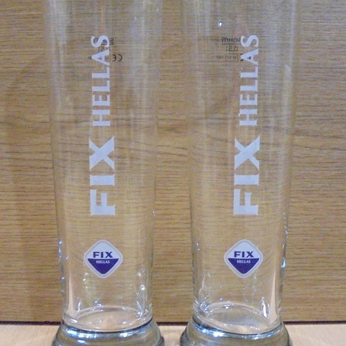 Fix Hellas beer set of 2 used promotional glasses 0.5lt