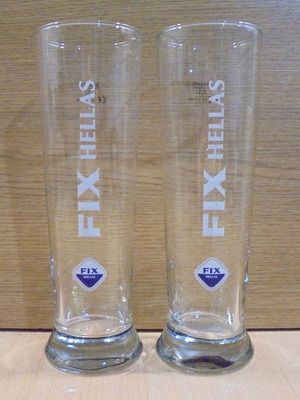 Fix Hellas beer set of 2 used promotional glasses 0.5lt