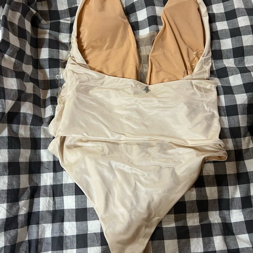 SugarFree swimsuit large used, beige with bust transparency