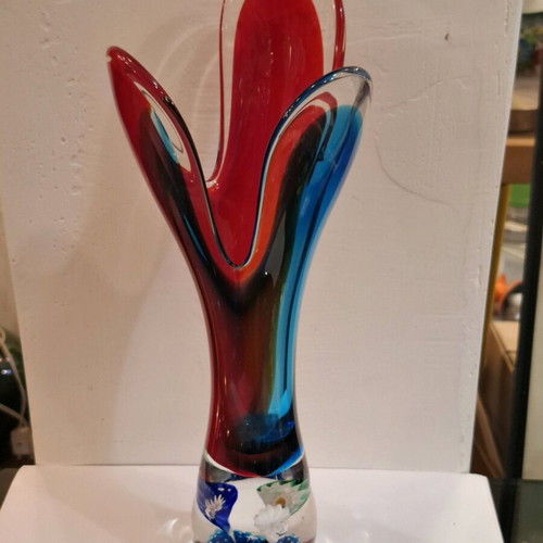 Γυάλινο βάζο Murano mid-century modern μεταχειρισμένο, βάση paperweight, 32 εκ.