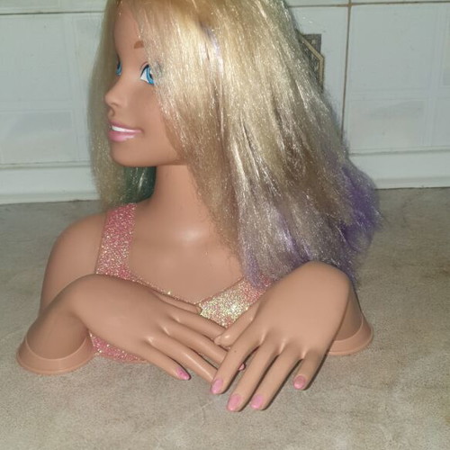 Barbie styling head doll with long blonde hair and nail care