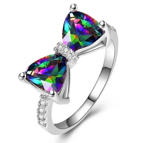 Colorful women's ring with cubic zirconia and topaz, new