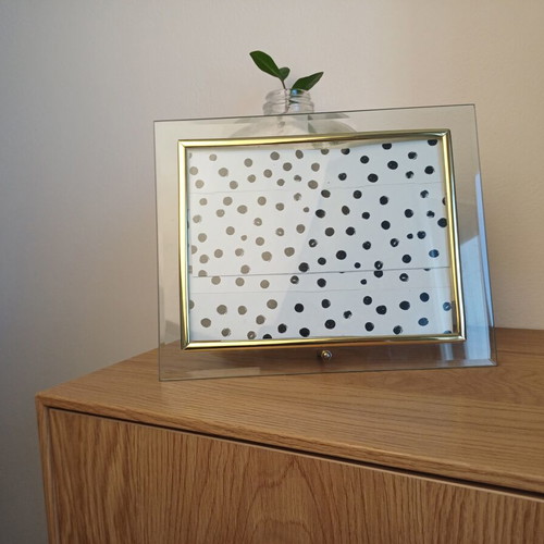 Glass photo frame with gold border, like new, 14.5×19.5 cm