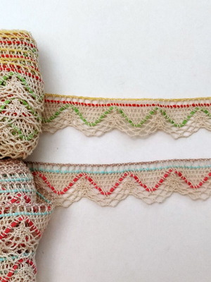 Decorative machine lace trim set 50 meters beige with colors
