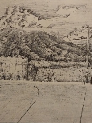 Ink drawing on paper artwork used, signed by artist
