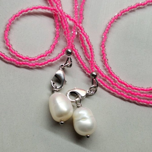 Necklace with Czech glass beads and freshwater pearls, new, pink