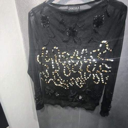 Y2K Sequin mesh top Zanoula like new, black and gold