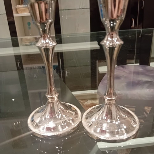 Candlesticks classic silver plated set used with embossed bead design