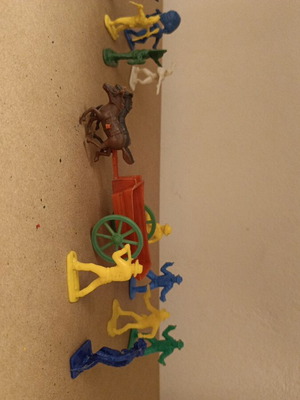 Indian and Cowboy Figures set of 11 with 1 Wagon used