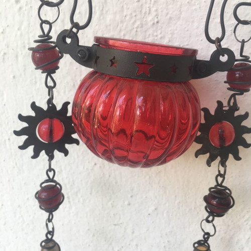 Hanging glass lanterns with chain, total length 90 cm