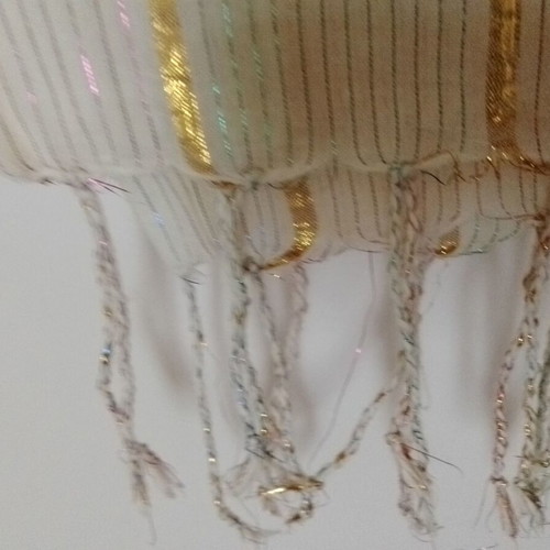 Long women's scarf like new, beige with gold stripes