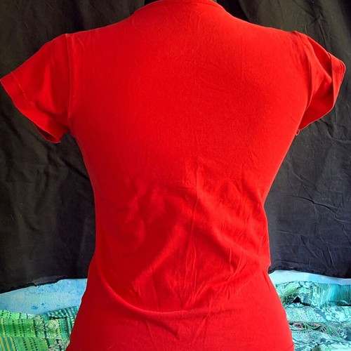 Women's red T-shirt with traditional ethnic embroidery, XS