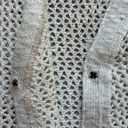 Vintage Off White Crochet Open Knit Vest Button Cardigan