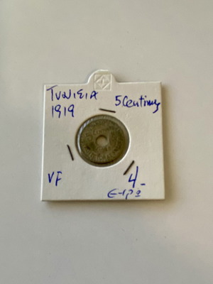 Tunisia 1919 5cent collectible coin used, in holder