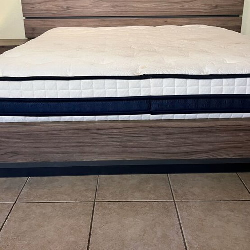 Double bed with bedside table set, wood veneer beige brown