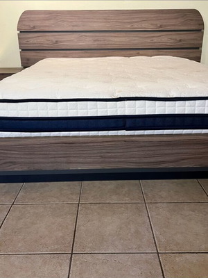 Double bed with bedside table set, wood veneer beige brown