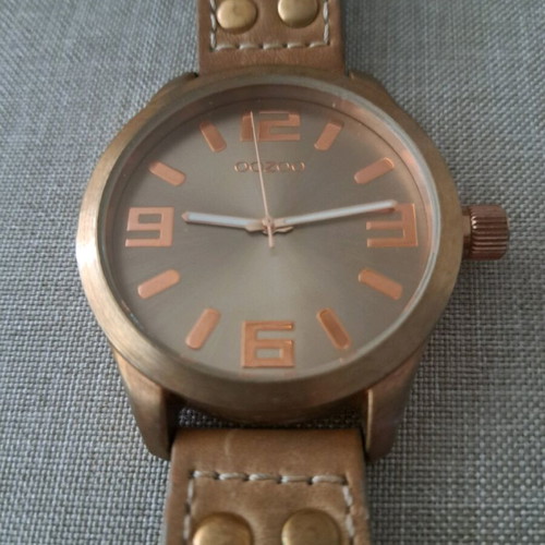 Oozoo unisex watch with large dial and beige leather strap