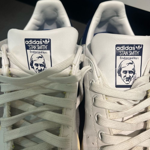 Adidas Stan Smith sneakers used, white with blue, size 38