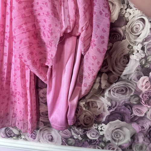 Pink Pleated Pants with Floral Pattern, Like New, Size 146/152