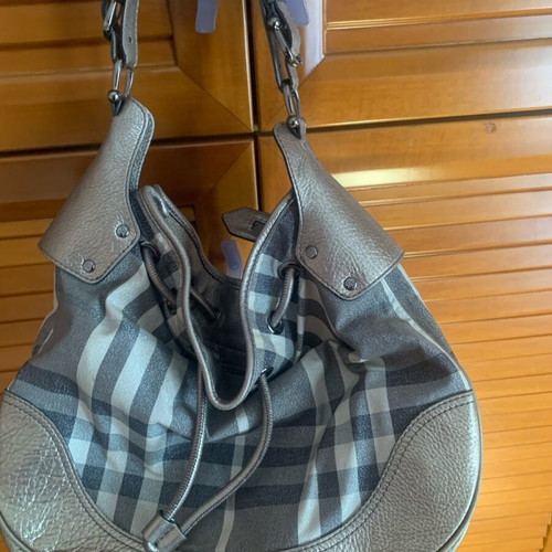 Burberry shoulder bag like new, grey and beige canvas with shine